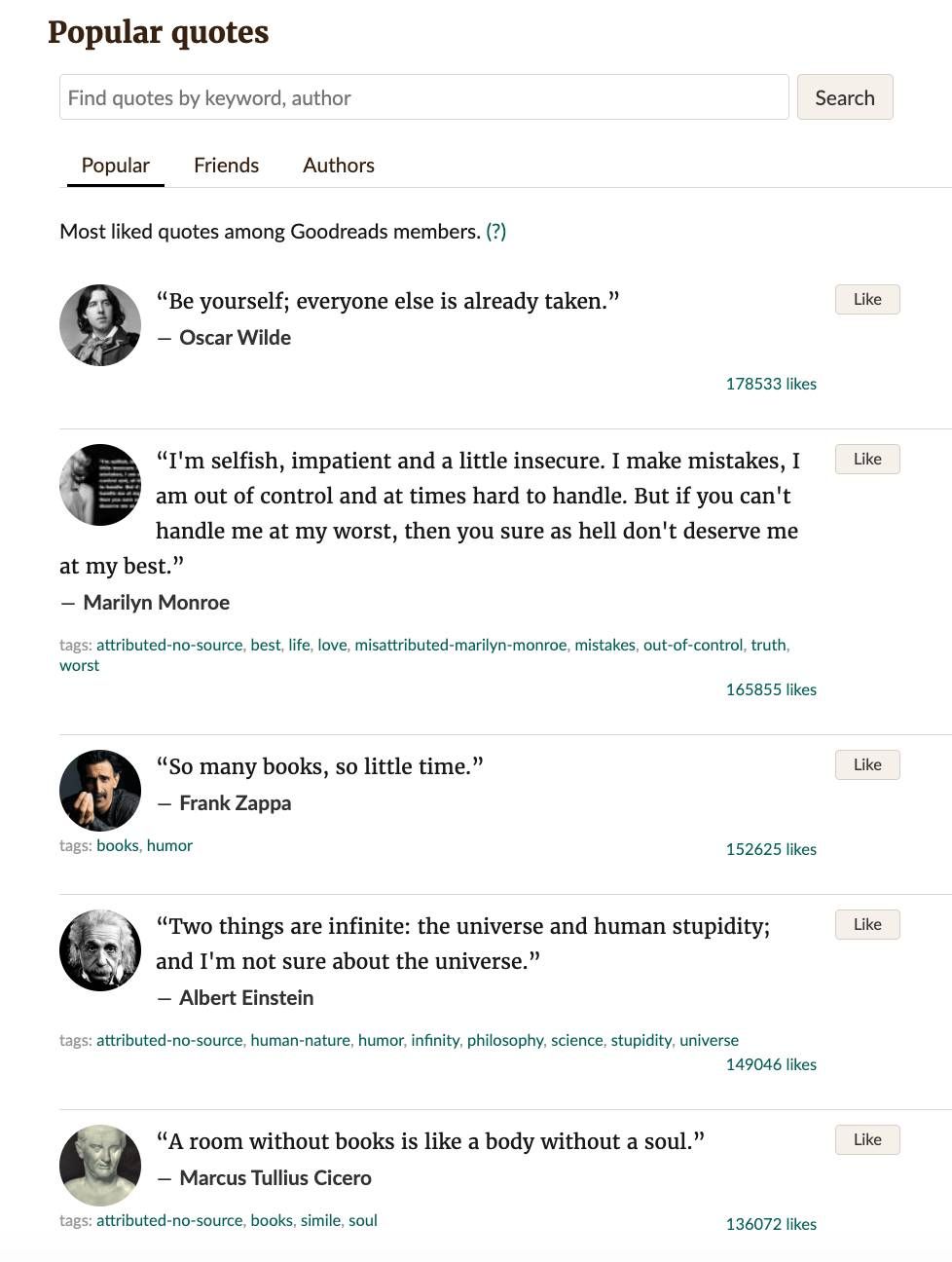 Fictional quote cards showing Goodreads quote discovery pathways