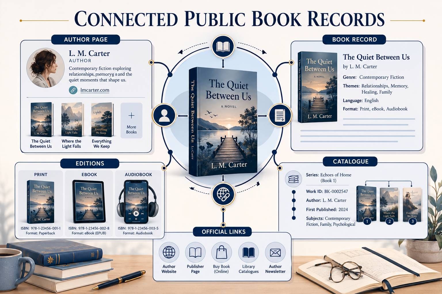 Connected public author and book records across reader-facing platforms