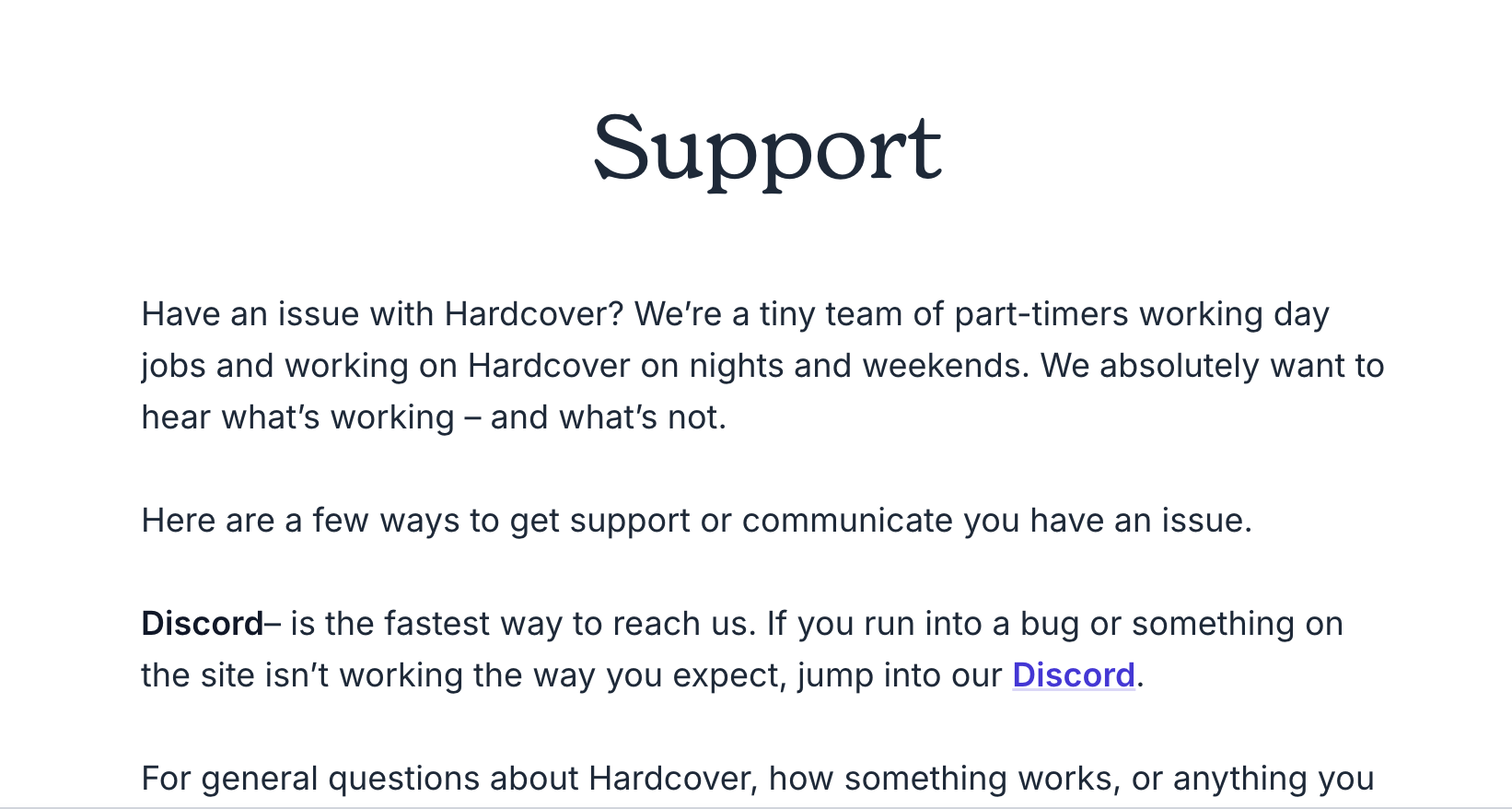 Hardcover app support