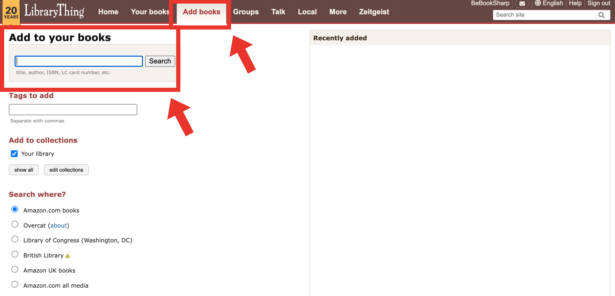 How to add books on LibraryThing 